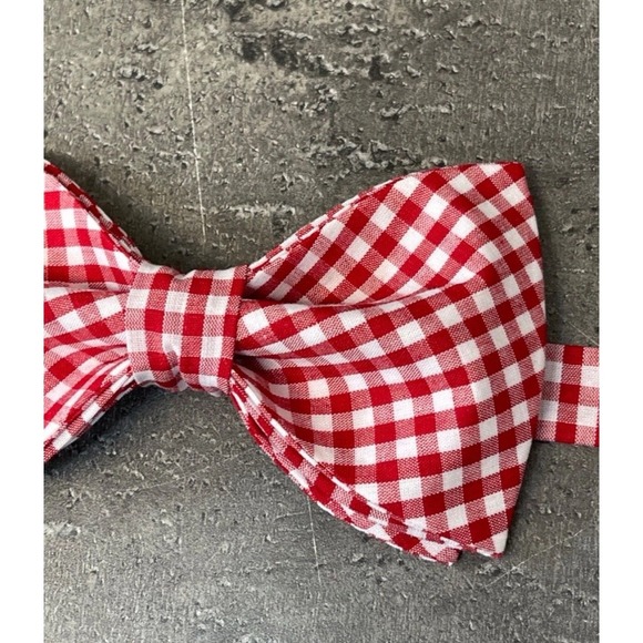 NEW Custom Mens Gingham Bow‎ Tie Pre-tied Adjustable Gift 4 Him Red/White Check - Picture 2 of 4